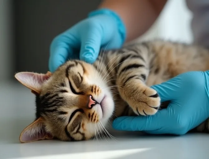 Specialist carefully handling a deceased cat with dignity in Saint Helena