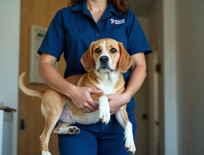 Technician respectfully transporting a deceased dog in Saint Helena